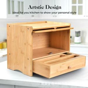 <b>Bamboo</b> Bread Storage Box With Drawer Kitchen Organizer Wooden Food <b>Container</b> Solid Wood Rectangle Shape - Product Image 1