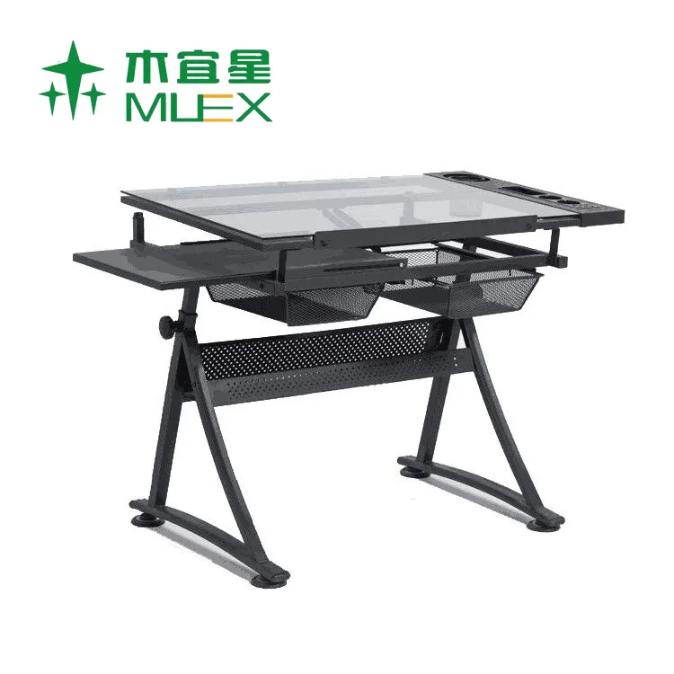 Wholesale Office School Large Industrial Adjustable Foldable Top Working Drawing Desk Glass Art Study Drafting Table Modern