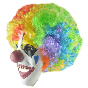 Masque de <span class=keywords><strong>Clown</strong></span> en Latex, Costume d'<span class=keywords><strong>horreur</strong></span> d'halloween, accessoires de fête, Costumes de Cosplay, visage Horrible avec <span class=keywords><strong>perruque</strong></span> Afro arc-en-ciel - Product Image 2