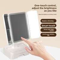 Foldable LED Makeup Mirror with Lights Desktop Magnifying Vanity Mirror Plastic Frame for Home Dormitory Travel