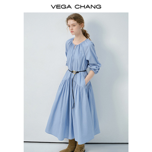 Vega Chang vêtements pour femmes nouveau coton et lin décontracté rétro ample mince robe Artsy robe à manches longues - Product Image 2