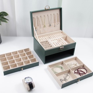 Boîte à bijoux en cuir losanges chic et moderne pour femme, coffret cadeau avec doublure en velours élégante, miroir et fermoir, vente en gros et au détail - Product Image 3