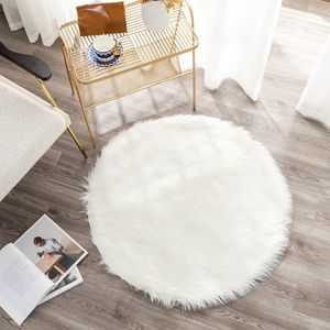 Tappeto Rotondo Moderno 60cm in Finta Pelliccia, Antiscivolo, Lavabile, per <span class=keywords><strong>Soggiorno</strong></span> - Product Image 3