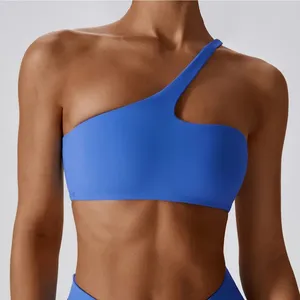 Personalizzazione donne morbido una spalla Yoga reggiseno allenamento palestra Top abbigliamento una spalla reggiseno sportivo