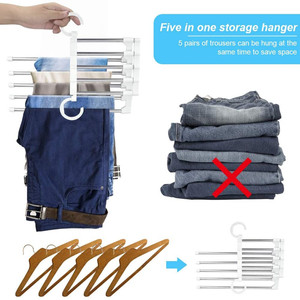 Stainless Steel Space Saving Wardrobe Multi-layer Milk White Folding Pants Hanger - Product Image 5