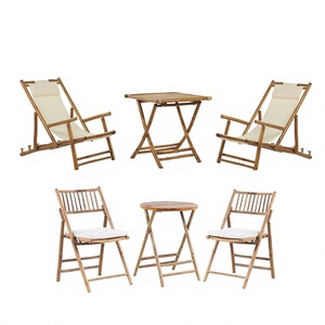 Bamboo Outdoor <b>Folding</b> <b>Table</b> and Chair Set Rustic Garden Furniture for Patio Deck Use - Product Image 2