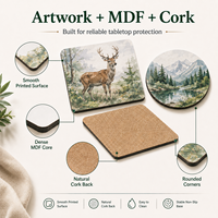 Sous-verres décoratifs classiques écologiques en MDF avec support en liège, motifs personnalisés, forme carrée, pour la maison, la cuisine, le café, accessoires de table