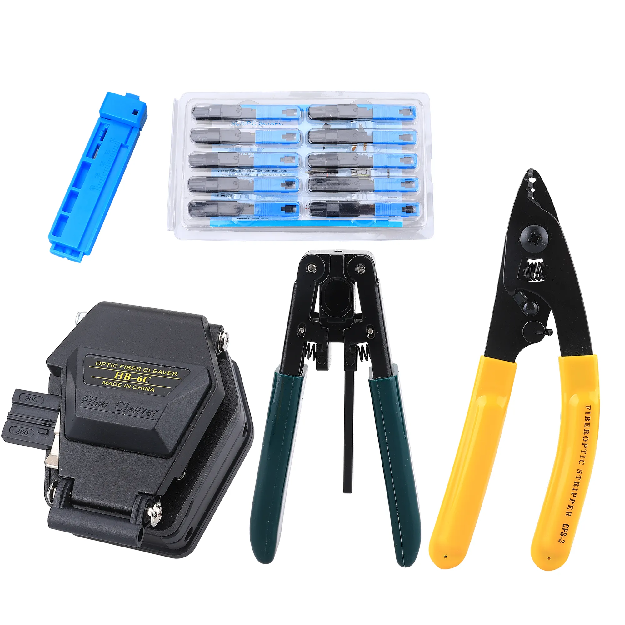 5 in 1 Fiber Optic Tools HB-6C Cleaver CFS-3 Wire stripper Leather Cable Stripping Guide Rails Fixed-length SC/UPC Quick Coupler