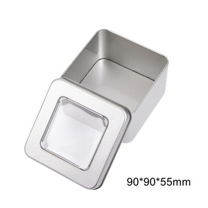 Mini boîte carrée en métal argenté avec fenêtre transparente en PVC pour la fabrication de bougies/bonbons/bijoux/cadeaux - Product Image 1