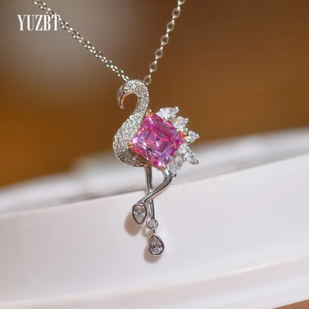 925 стерлингового серебра 2 карат прошел Diamond тесты отличный крой квадратный розовый Муассанит Кран форма нагрудное ожерелье, ожерелье цепь