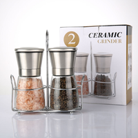 Ensemble Moulin à Sel et Poivre à Meule en Céramique avec Support et Brosse
