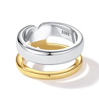 Bijoux en gros Nagosa Fashion, double plaqué or, argent sterling 925, bague double en métal