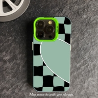 Coque de téléphone portable tendance motif quadrillé coloré argenté pour iPhone 16 15 Pro Max 14 13, coque arrière transparente IMD effet pierre fraîche