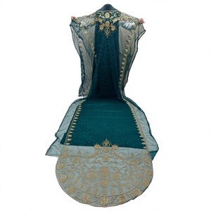 Elegant <b>Green</b> Embroidered Beaded <b>Net</b> Lace Luxury Floral Traditional Wear Kanga Clothing Set Girls Infants Toddlers 3-Piece - Product Image 5