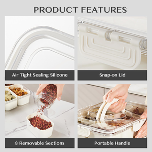 Portable 8 Compartment Clear Snack Containers Snackle Box Charcuterie Container Divided Serving <b>Tray</b> with Lid and Handle - Product Image 2