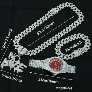 Ensemble de bijoux en gros : Montre à quartz, bracelet et collier pendentif <span class=keywords><strong>NOLOVE</strong></span> en alliage d'argent et d'or, orné de strass, style Hip Hop - Product Image 3