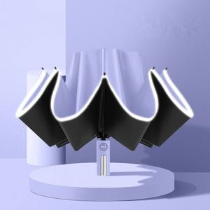 Parapluie portable automatique réversible 3 plis de 23 pouces avec bande argentée anti-vent et tissu imperméable - Product Image 4