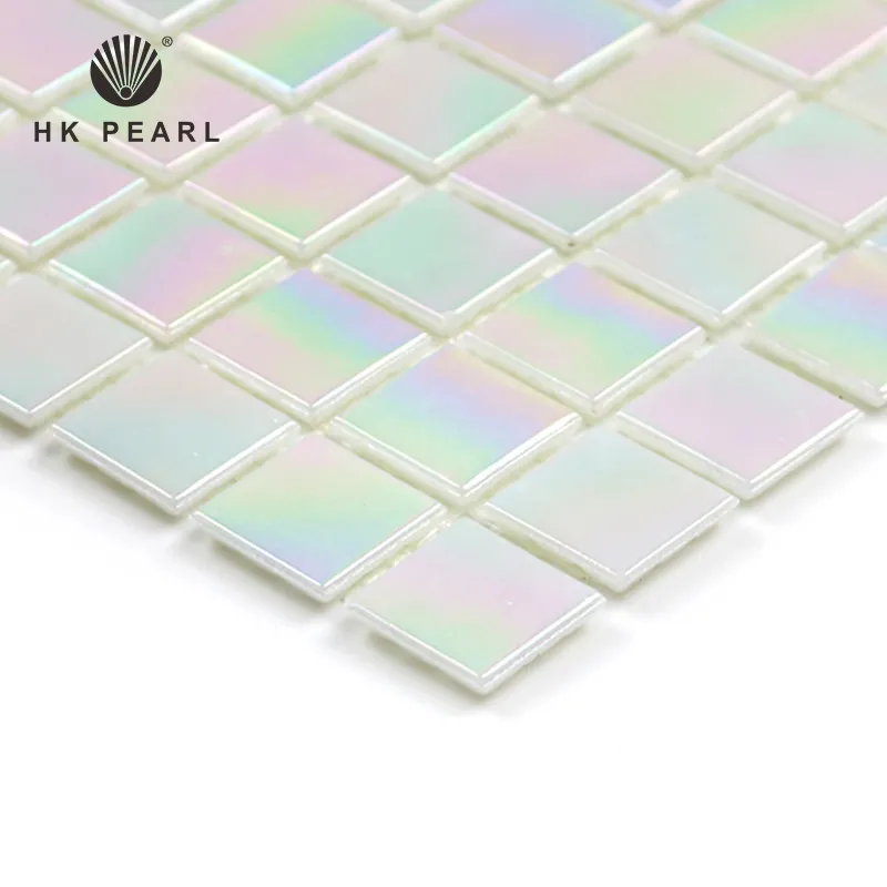 Telhas de vidro iridescente para piscina, venda direta da fábrica, piso de vidro branco, mosaico