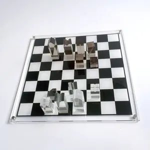 크리스탈 클리어 수지 아크릴 체스 세트 게임 보드 및 조각