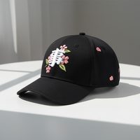 Gorra de Béisbol Minimalista con Bordado de Flor de Durazno, Visera de Gamuza, 6 Paneles de Algodón y Hebilla Metálica, Venta al Por Mayor