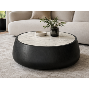 โต๊ะกาแฟทรงกลมโมเดิร์น BLK ขนาด 120x120x33 ซม. ท็อปหินอ่อน เฟอร์นิเจอร์ห้องนั่งเล่น - Product Image 1