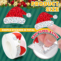 Pegatinas Navideñas Rojas al por Mayor, Pegatinas Láser para Sombreros de Navidad, Impermeables, Brillantes, Fáciles de Despegar, para Envolver Regalos