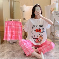 Womens Nachtkleding Tweedelige Pyjama Sets Cartoon Dieren Print Tee Shirt Plaid Broek Loungewear Set Bijpassende Pjs Lounge Suit