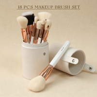 EMF Ensemble de 18 pinceaux de maquillage de haute qualité, doux, véganes, avec manche en bois, finition or rose, logo personnalisé, pour le visage, le correcteur, le fond de teint et la poudre