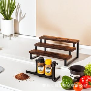 Wooden Three Tiered <b>Shelf</b> 3 Floors Retro Color Durable Standing Type Desktop Storage <b>Rack</b> For Wine Beer Cake Display - Product Image 3