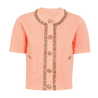 Nouvelle collection été : Haut tricoté à manches courtes pour femme, style chic et moderne, avec détails de strass, en laine, polyvalent