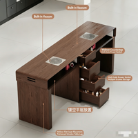 Ensemble table et chaise pour manucure, en bois massif avec aspirateur, table à ongles en noyer pour une ou deux personnes, style rétro