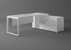 Escritorio de Oficina Blanco JUOU, Escritorio Ejecutivo Moderno en Forma de L, Patas Metálicas Extensibles, Panel de Madera, Mesa de Oficina Ejecutiva - Product Image 3