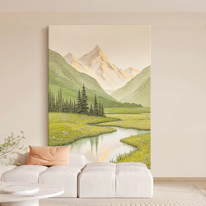 Hand Painted Oil Painting Landscape Mountain River Scene Modern Minimalist Living Room <b>Wall</b> Art No <b>Frame</b> 100% Handmade - Product Image 4