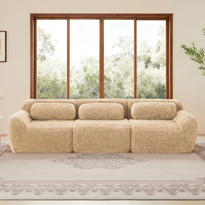 OE HOME W714S01567 114'' Soft Fluffy Plush Fabric Modular Sectional Sofa Set Ergonomic Design Ottoman Throw Pillows Adjustable - Product Image 4