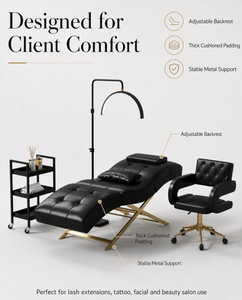 Curved Lash <b>Bed</b> with Gold Frame Reclining Facial <b>Bed</b> for Beauty Salon - Product Image 2