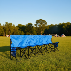 Banc pliant portable 6 places avec dossier bleu, mobilier de camping extérieur léger et pliable en polyester rectangulaire - Product Image 2