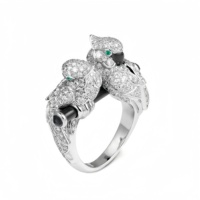 Bague en argent sterling 925 de marque de luxe MuShan Jewelry Factory pour femmes, double perroquet, oiseau de l'amour, émail, pierres précieuses