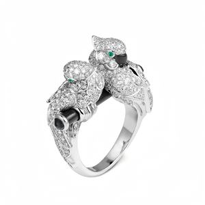 무산 주얼리 공장 럭셔리 브랜드 925 스털링 실버 반지, 여성을 위한 더블 앵무새 사랑새 에나멜 보석 반지 - Product Image 3