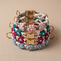 Collier pour chien tissé à la main en gros, personnalisé avec fleurs, réglable, avec étiquette nominative gravée, pour chiot