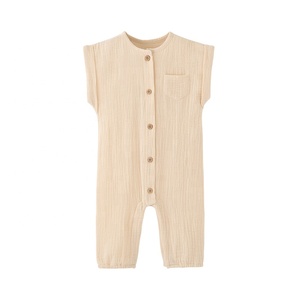 夏の新生児女の子男の子ロンパースボディスーツジャンプスーツ無地ラウンドネックノースリーブボタンアップロンパース - Product Image 2