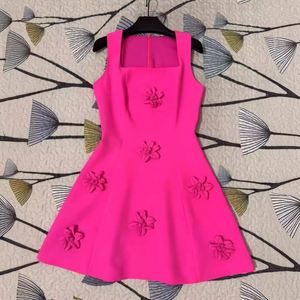 Abito Estivo Senza Maniche con Colletto Quadrato, Applicazioni Tridimensionali, Gonna a Forma di A in Rosso Rosa, <span class=keywords><strong>Casual</strong></span> da Donna - Product Image 2