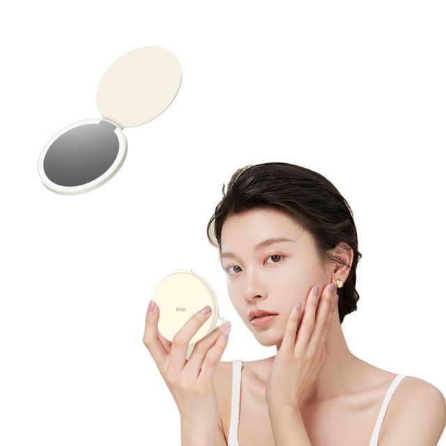 USB Lighted Travel Compact Plastic Pocket Single-Sided Round Makeup Mirror Rechargeable LED Vanity
