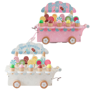 Carrito de helados de madera para juego de simulación, juguete para niños, carrito de arrastre, accesorios para paletas, juego educativo de rol, set de juguetes de cocina - Product Image 1