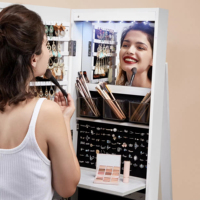 Miroir sur pied moderne en bois massif avec vitrine à bijoux, verrouillable, design rotatif à 360 degrés, grande capacité pour salon
