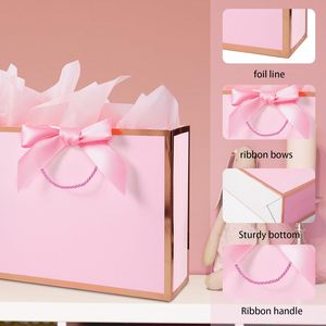 Bolsa de Regalo Rosa con Cinta y Asa, Tarjeta de Felicitación, Papel de Seda, Marco Dorado Rosa para Niñas, Compromisos Nupciales, Cualquier Ocasión - Product Image 4