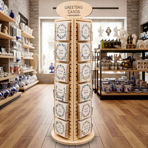 Présentoir rotatif en bois robuste VINO à 6 niveaux, double face, pour cartes de vœux, démontable, installation rapide - Product Image 1