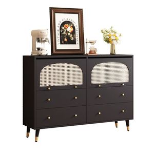 Black Rattan Woven Chest Of <b>Drawers</b> With Multi Layered <b>Storage</b> <b>For</b> Living Room And Dining Room - Product Image 1