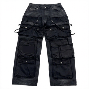 High Quality Lightweight Men's Vintage Stacked Pant First Design <b>Embroidered</b> Baggy Faded Waterproof Breathable <b>Jeans</b> Bulk - Product Image 3