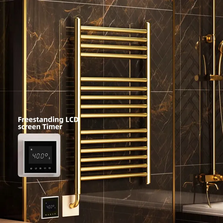 BODE 2024 Best Selling 400W Gold Towel Rack Bathroom Heated Rail PVD Towel Warmer Heated Towel Rack With Timer