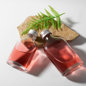 Wholesale 100ml 200ml 250ml Empty Glass <strong>Flask</strong> <strong>Bottle</strong> With Screw Lids for Juice Drinking Coffee Liquor Beverage Wine - Product Image 4